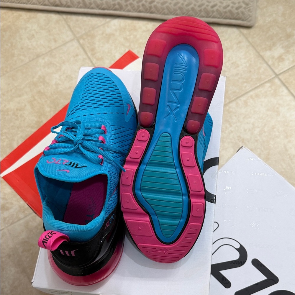 Nike Air Max 270 South Beach – Light Blue Fury/Black/Laser Fichsia - Picture 6 of 12